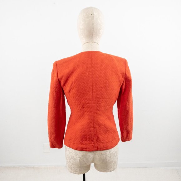 Vintage 80s S/M Quilted Blazer Jacket Orange - Picture 5 of 11